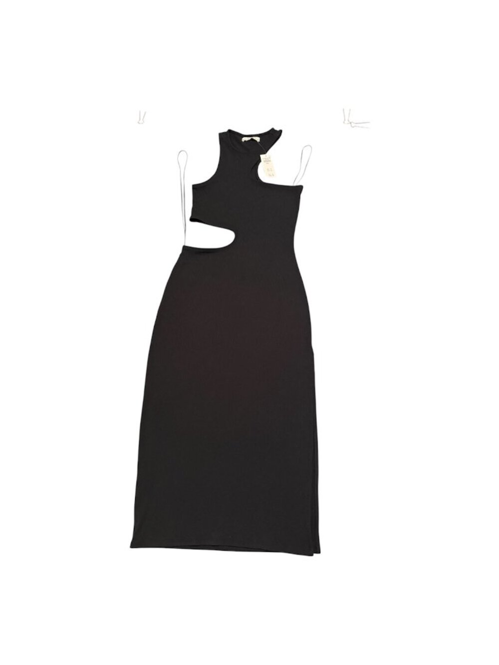 Nwt Abercrombie & Fitch Black Asymmetrical Cutout Midi Dress ribbed Sz S ChecDes